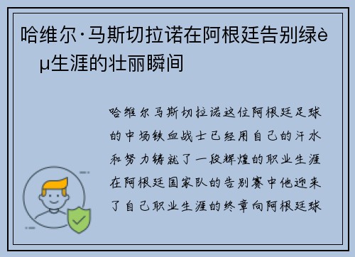 哈维尔·马斯切拉诺在阿根廷告别绿茵生涯的壮丽瞬间 哈维尔·马斯切拉诺在阿根廷告别绿茵生涯的壮丽瞬间
