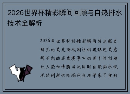2026世界杯精彩瞬间回顾与自热排水技术全解析 2026世界杯精彩瞬间回顾与自热排水技术全解析